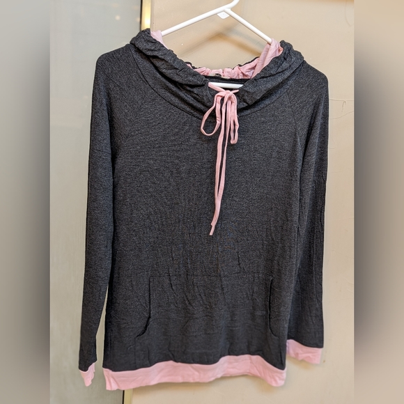 NEW Egs by éloges Charcoal & Pink Two Tone Color Block Hoodie Small - Picture 4 of 11